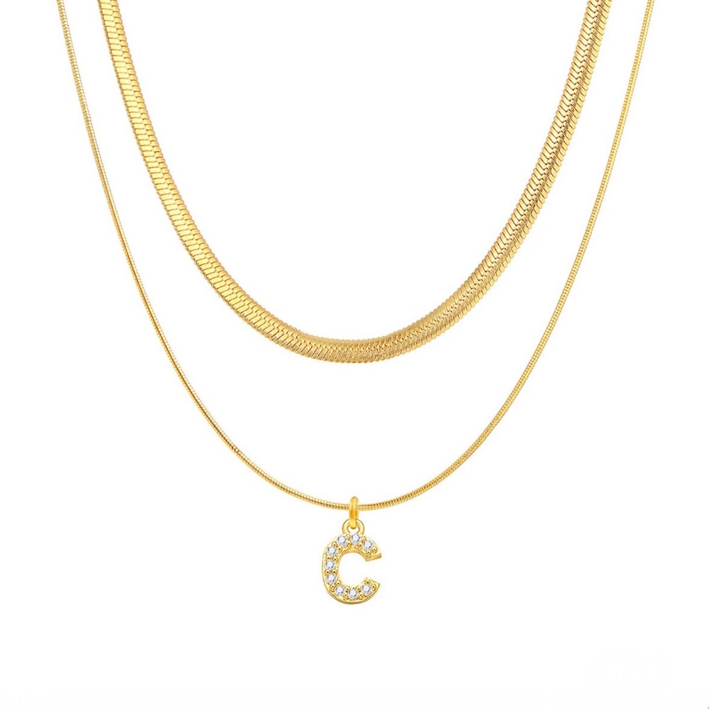 Double Layer Pendant Letter Necklaces in Gold Plated Stainless Steel - Picture 15 of 15